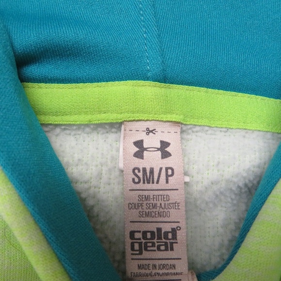 Under Armour Hoodie Storm Big Logo Twist Yellow Womens Small Semi Fitted - Picture 2 of 6